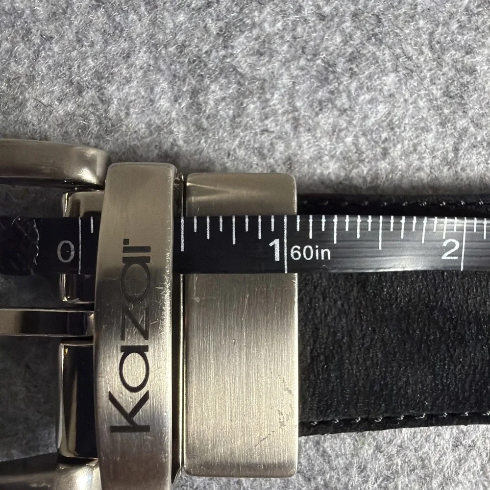 Kazar Mens Size 45 Double Sided Nubuck Leather Black Gray Belt Silver Buckle